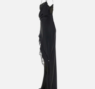 Abito lungo in raso con schiena scoperta RRS16676 BLACK NISSA 