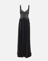 Abito da sera con inserti in pizzo e paillettes RS16294 BLACK NISSA 