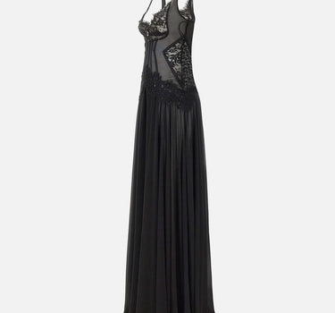 Abito da sera con inserti in pizzo e paillettes RS16294 BLACK NISSA 
