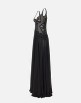 Abito da sera con inserti in pizzo e paillettes RS16294 BLACK NISSA 