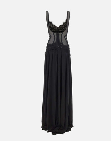 Abito da sera con inserti in pizzo e paillettes RS16294 BLACK NISSA 