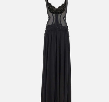 Abito da sera con inserti in pizzo e paillettes RS16294 BLACK NISSA 