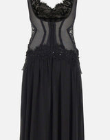 Abito da sera con inserti in pizzo e paillettes RS16294 BLACK NISSA 