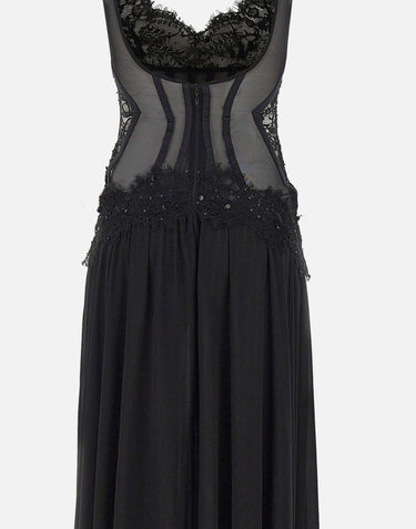 Abito da sera con inserti in pizzo e paillettes RS16294 BLACK NISSA 