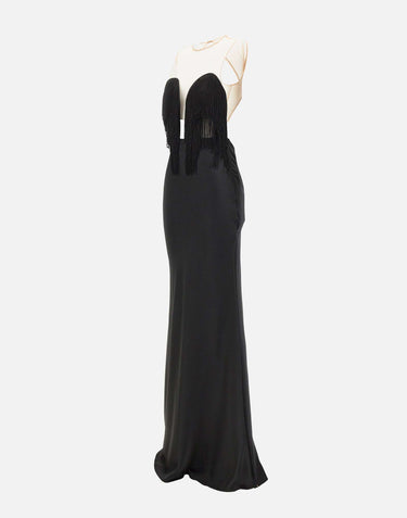 Abito lungo con frange RS16302 BLACK NISSA 