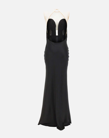 Abito lungo con frange RS16302 BLACK NISSA 