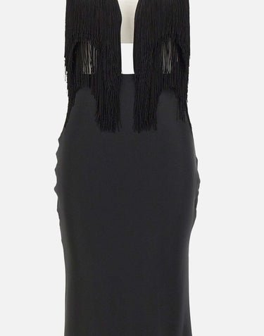 Abito lungo con frange RS16302 BLACK NISSA 