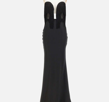 Abito lungo con frange RS16302 BLACK NISSA 
