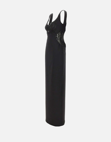 Abito lungo con inserti in pizzo RS16361 BLACK NISSA 
