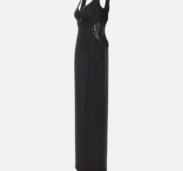 Abito lungo con inserti in pizzo RS16361 BLACK NISSA 