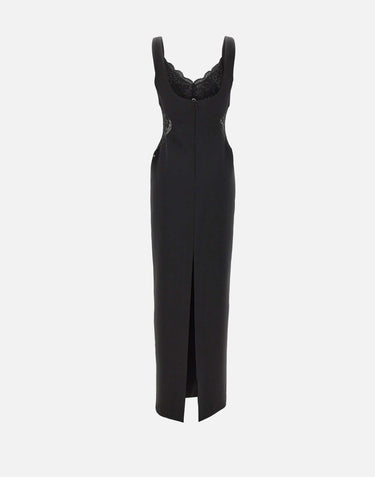 Abito lungo con inserti in pizzo RS16361 BLACK NISSA 