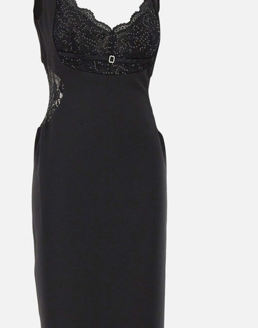 Abito lungo con inserti in pizzo RS16361 BLACK NISSA 