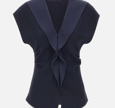 Top in crêpe con volant TOP1358 NAVY NISSA 