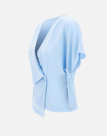 NISSA Top in crêpe con scollo a V Light Blue Donna 