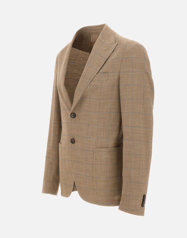 PAL ZILERI Blazer in misto viscosa e lino BROWN Uomo 