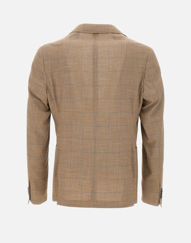 PAL ZILERI Blazer in misto viscosa e lino BROWN Uomo 