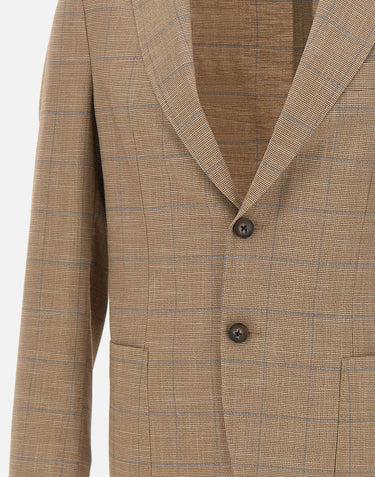 PAL ZILERI Blazer in misto viscosa e lino BROWN Uomo 