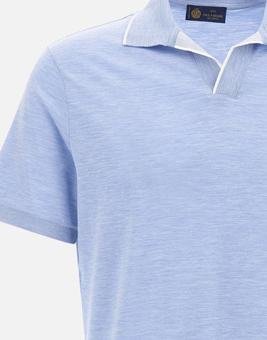 PAUL&SHARK Polo open collar in misto seta e cotone Light Blue Uomo 