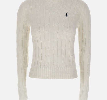 POLO RALPH LAUREN Maglia a girocollo in cotone a trecce WHITE Donna 