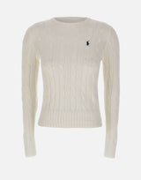 POLO RALPH LAUREN Maglia a girocollo in cotone a trecce WHITE Donna 
