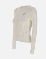 POLO RALPH LAUREN Maglia a girocollo in cotone a trecce WHITE Donna 