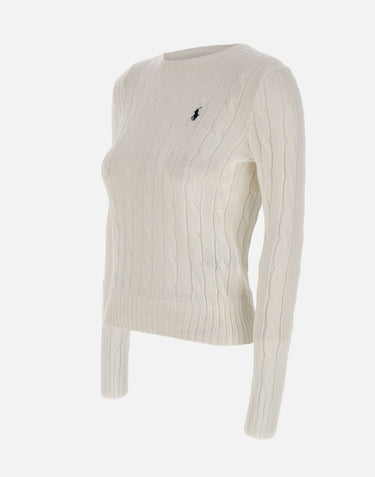 POLO RALPH LAUREN Maglia a girocollo in cotone a trecce WHITE Donna 