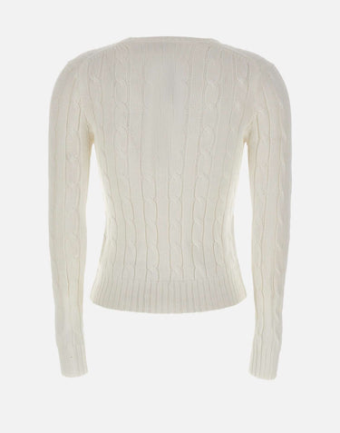 POLO RALPH LAUREN Maglia a girocollo in cotone a trecce WHITE Donna 