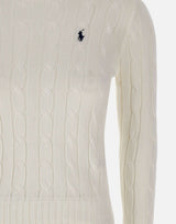 POLO RALPH LAUREN Maglia a girocollo in cotone a trecce WHITE Donna 