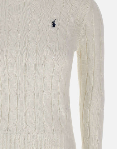 POLO RALPH LAUREN Maglia a girocollo in cotone a trecce WHITE Donna 