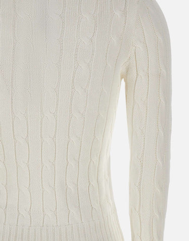 POLO RALPH LAUREN Maglia a girocollo in cotone a trecce WHITE Donna 