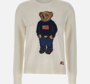 POLO RALPH LAUREN Maglia "Polo Bear" in cotone e lino WHITE Donna 