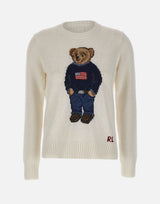POLO RALPH LAUREN Maglia "Polo Bear" in cotone e lino WHITE Donna 