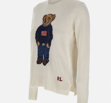 POLO RALPH LAUREN Maglia "Polo Bear" in cotone e lino WHITE Donna 