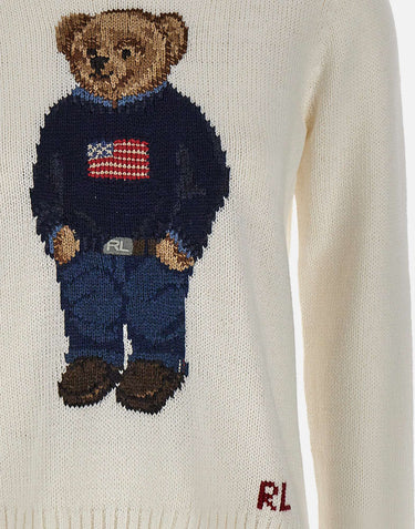 POLO RALPH LAUREN Maglia "Polo Bear" in cotone e lino WHITE Donna 