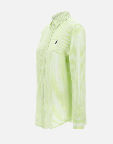 POLO RALPH LAUREN Camicia over in lino a righe GREEN Donna 