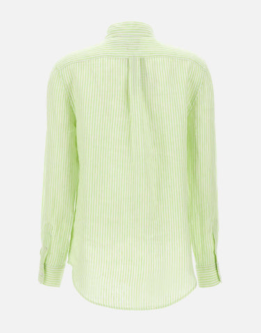 POLO RALPH LAUREN Camicia over in lino a righe GREEN Donna 