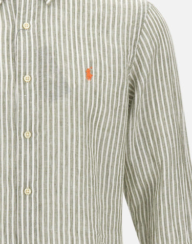 POLO RALPH LAUREN Camicia in lino a righe GREEN Uomo 