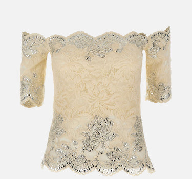 Top in pizzo con micro borchie 25HJTO158PA0170 P105 RABANNE 
