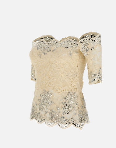 Top in pizzo con micro borchie 25HJTO158PA0170 P105 RABANNE 