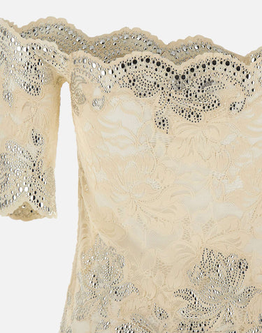 Top in pizzo con micro borchie 25HJTO158PA0170 P105 RABANNE 
