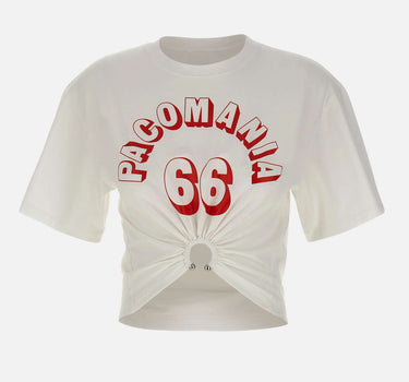 T-shirt perforante in cotone stampato 26PJTE030C00555 P100 RABANNE 