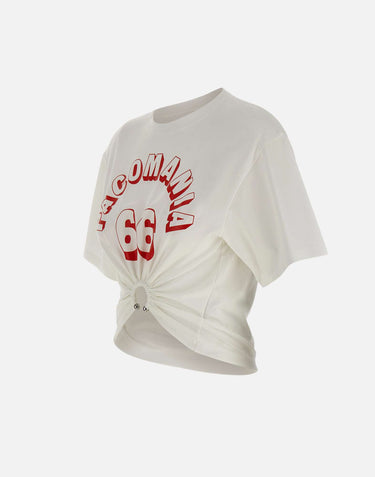 T-shirt perforante in cotone stampato 26PJTE030C00555 P100 RABANNE 