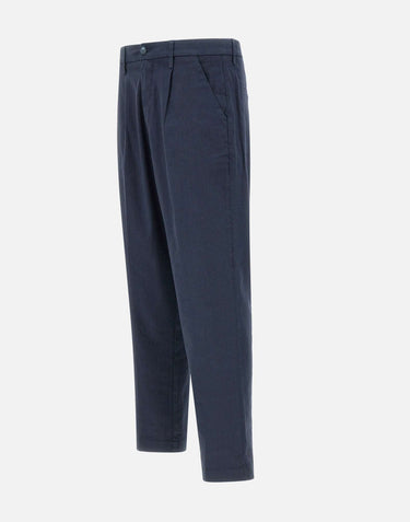RE-HASH Pantaloni "Marc-El" misto lino e cotone stretch BLUE Uomo 