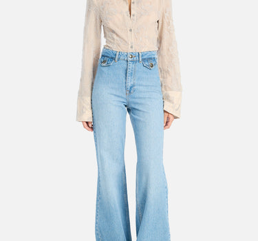 ROTATE BIRGER CHRISTENSEN Jeans svasati a vita alta Light Blue Donna 