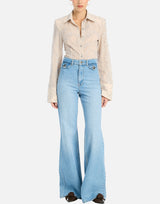 ROTATE BIRGER CHRISTENSEN Jeans svasati a vita alta Light Blue Donna 