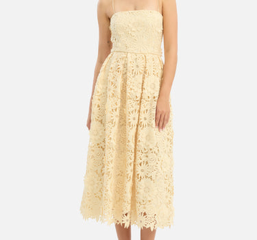 ROTATE BIRGER CHRISTENSEN Abito midi svasato in pizzo 3D YELLOW Donna 
