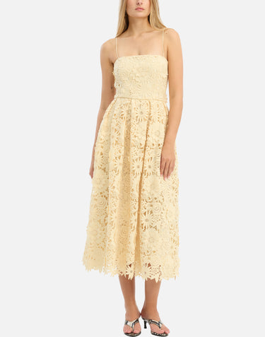 ROTATE BIRGER CHRISTENSEN Abito midi svasato in pizzo 3D YELLOW Donna 