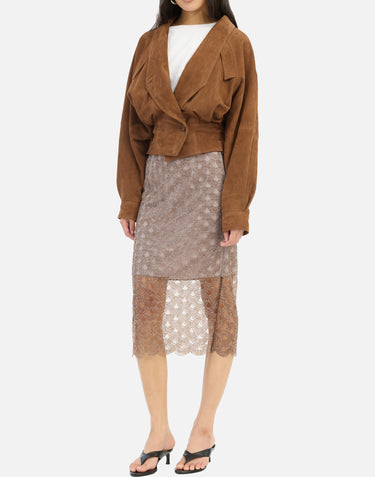 ROTATE BIRGER CHRISTENSEN Gonna midi smerlata con lustrini Pink Donna 