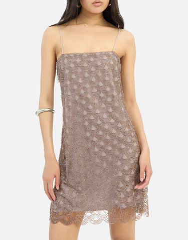 ROTATE BIRGER CHRISTENSEN Mini abito smerlato con lustrini BROWN Donna 
