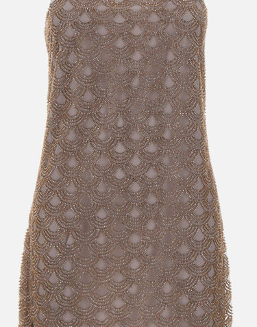ROTATE BIRGER CHRISTENSEN Mini abito smerlato con lustrini BROWN Donna 